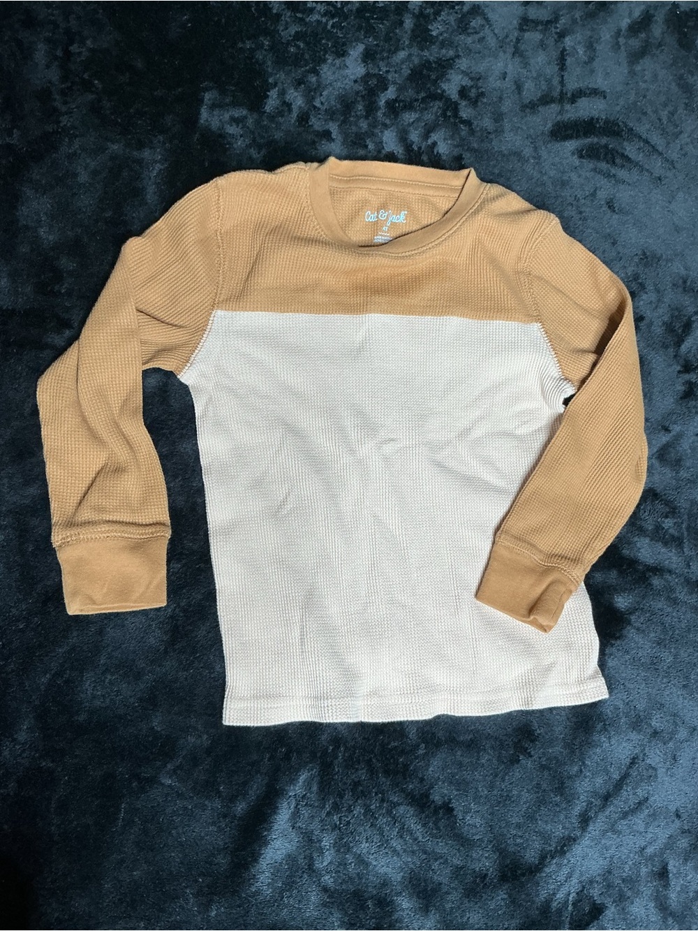 Cat & Jack Colorblock Waffle Long-Sleeve Top in Tan and Cream